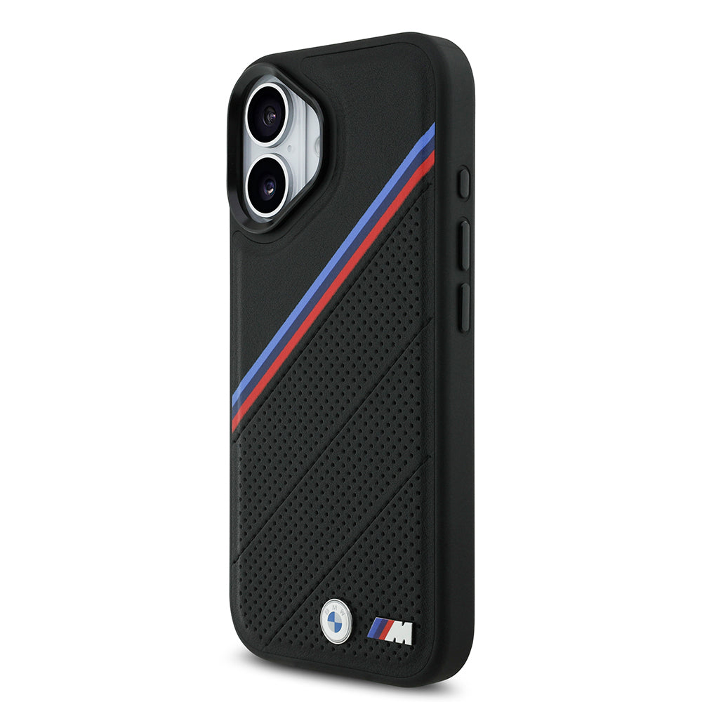 BMW iPhone 17 Orjinal Lisanslı M-safe Şarj Özellikli M Logolu Üç Şeritli Delikli Deri Kılıf BMW iPhone 17 Orjinal Lisanslı M-safe Şarj Özellikli M Logolu Üç Şeritli Delikli Deri Kılıf